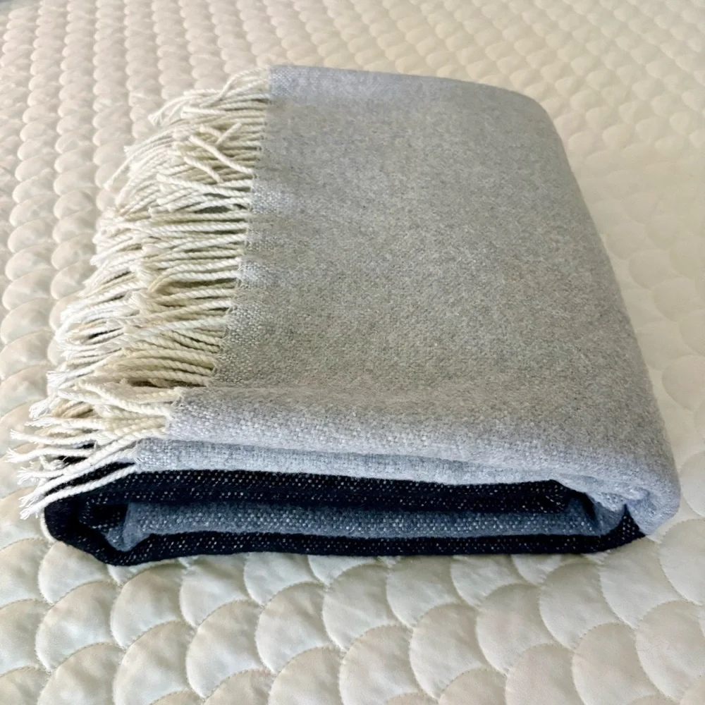 NWOT Sackcloth & Ashes Cotton Blend Gray Colorblock Fringe Throw Blanket‎